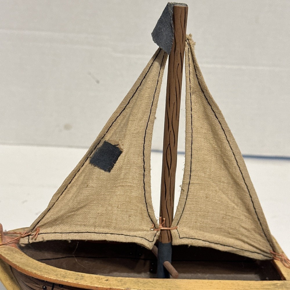 Unique Rare Vintage 1999 Sailboat With Wheel Pull Toy On String ABC Distributing