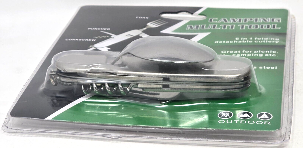 Camping Multi Tool Pocket Size Spoon Fork Knife Can Bottle Opener Corkscrew NEW