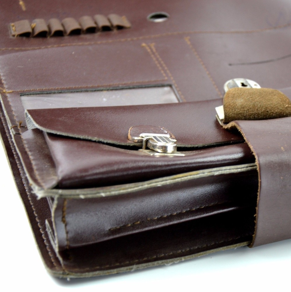 Original Czech army map case. Brown leather vinyl CZ military document case