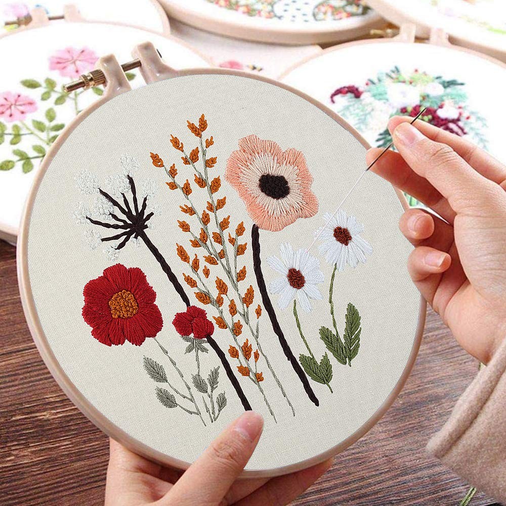 Uphome 3 Pack Embroidery Starter Kit for Beginners 7.9 inches, Multicolor