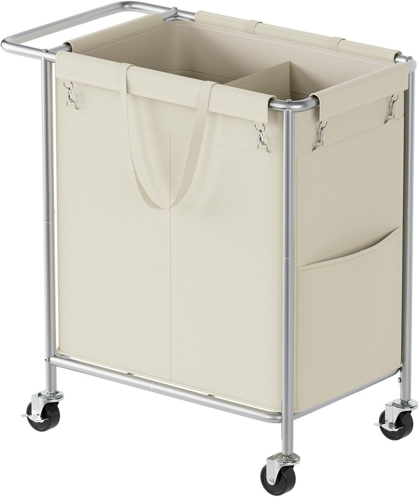 Double Laundry Hamper W/ Wheels,200L Rolling Laundry Basket 2 Section