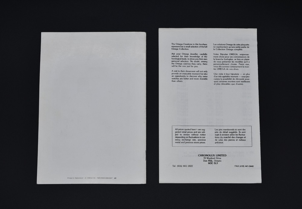 Omega Catalogue and Price List 1990