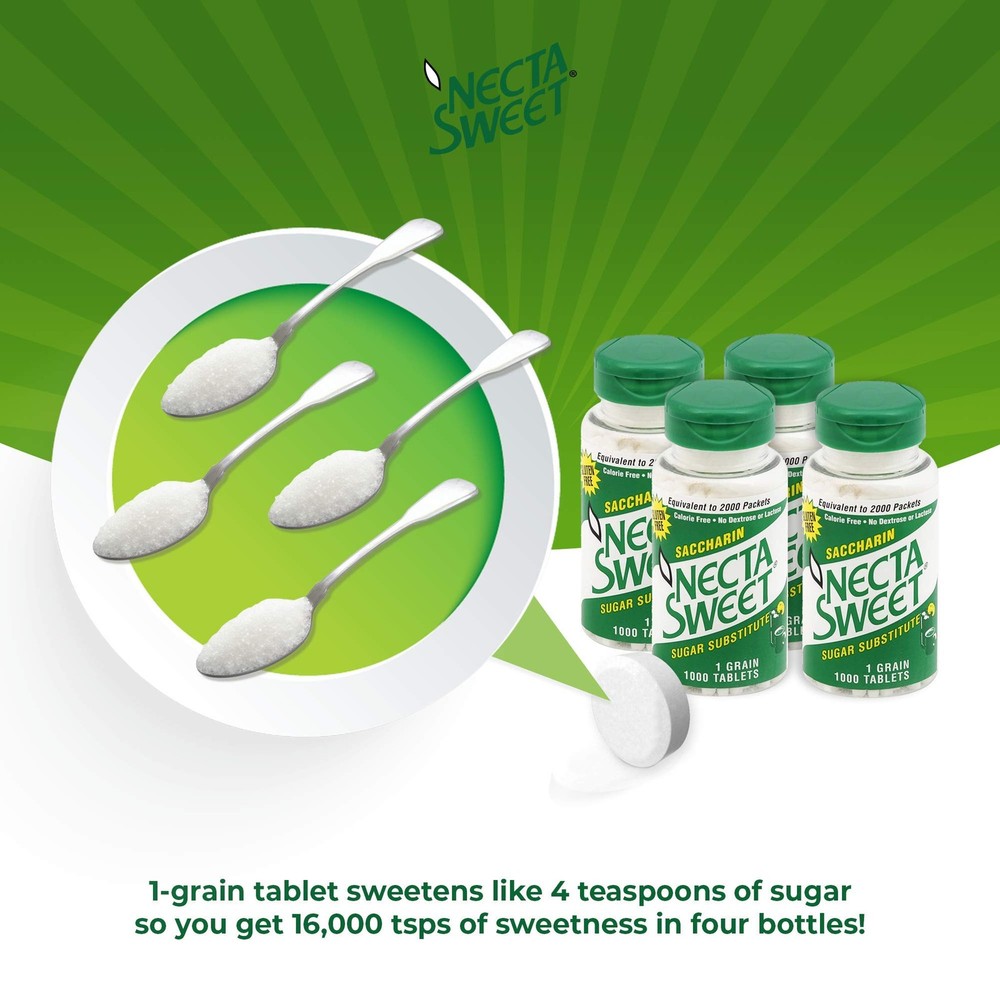 Necta Sweet 1-Grain Saccharin Tablets - Zero-Calorie Sugar Substitutes (4-Pack 1