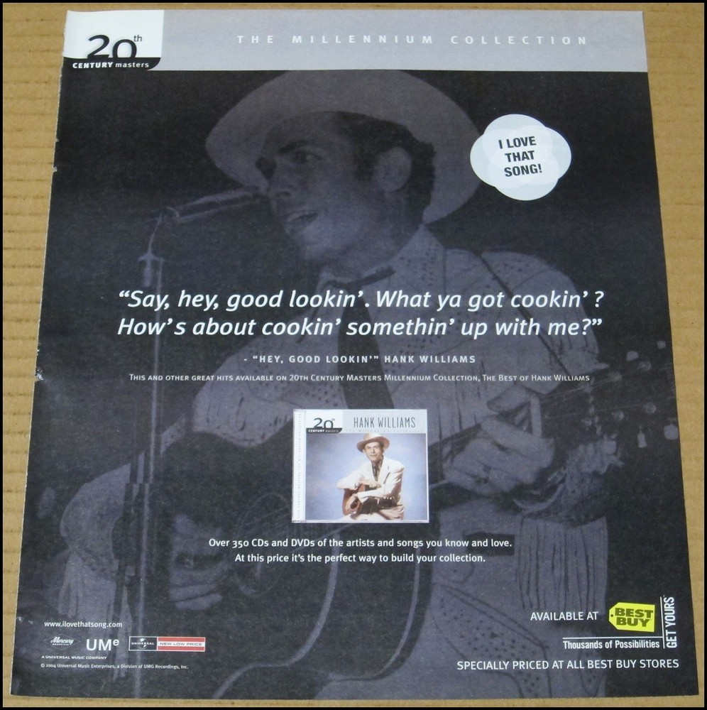 2004 Hank Williams 20th Century Masters Print Ad The Millennium Collection Adver