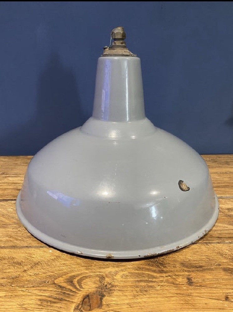 Large Industrial Grey Enamel Ceiling Vintage Lampshade
