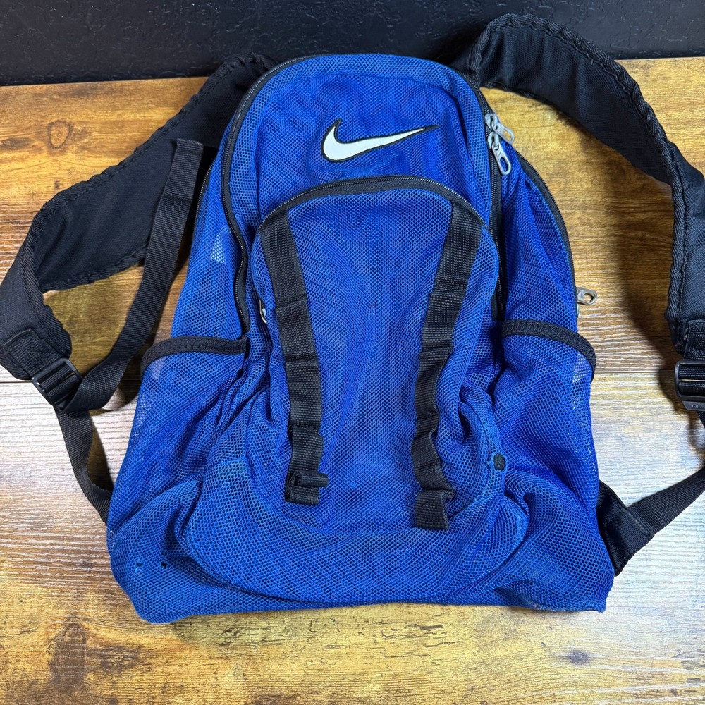 Nike Vintage Y2K Blue Polyester Mesh Breathable Backpack Unisex One Size
