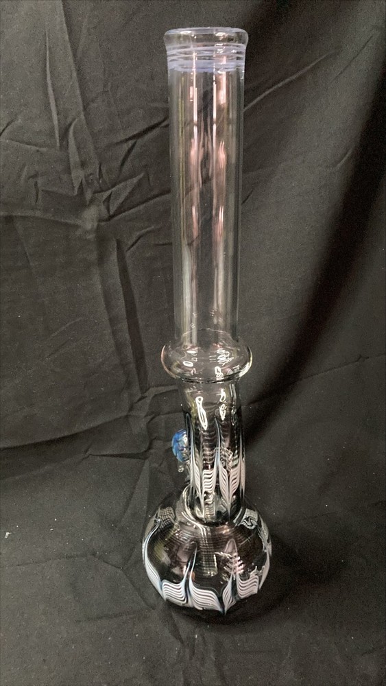 Wrap & Rake Bend Glass Water Pipe w/ Slider Bowl | Black | 16"