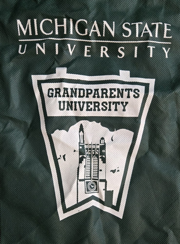 Backpack Drawstring Green White Michigan State University MSU Canvas Bag 19x15
