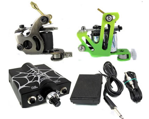 Starter Beginner Tattoo Kit 2 Machine Guns Power Supply Needles Inks Tips Grips