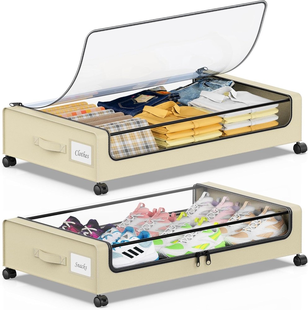 Beborxue Under Bed Storage W/ Wheels 2-Pack Under the Bed Storage Containers
