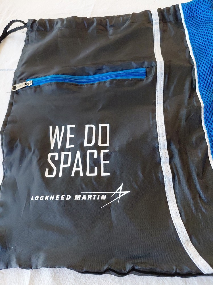 Lockheed Martin Bag Tote Backpack Drawstring Logo Black Zipper Front Pocket