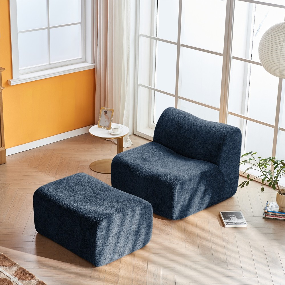 Space-Saving Single Foam Sofa Chair with Footrest & Pillow