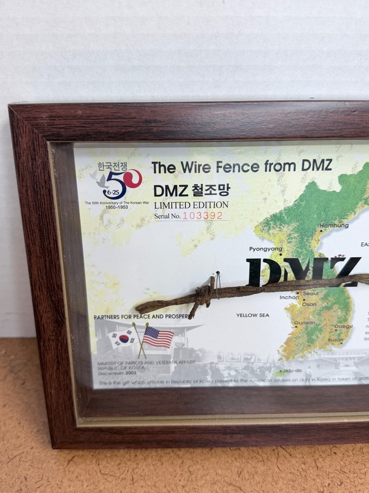 Vintage Framed 2003 Korean DMZ Barbed Wire Fence Section