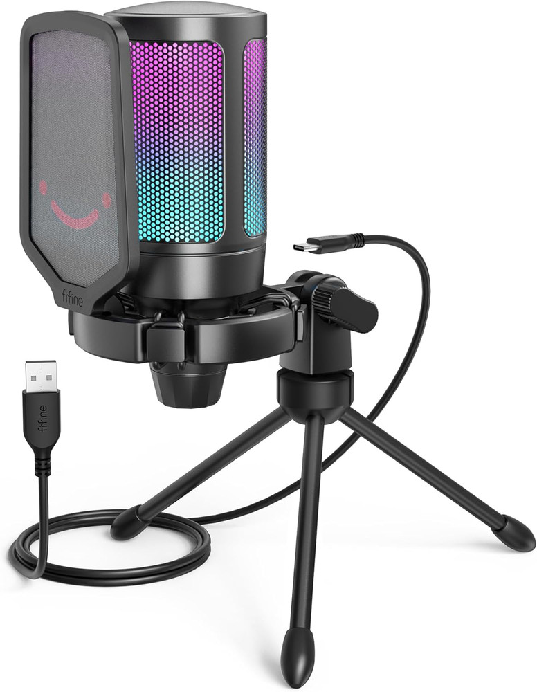 Gaming USB Condenser Microphone W/ Quick Mute RGB Tripod Pop Filter Gain Control