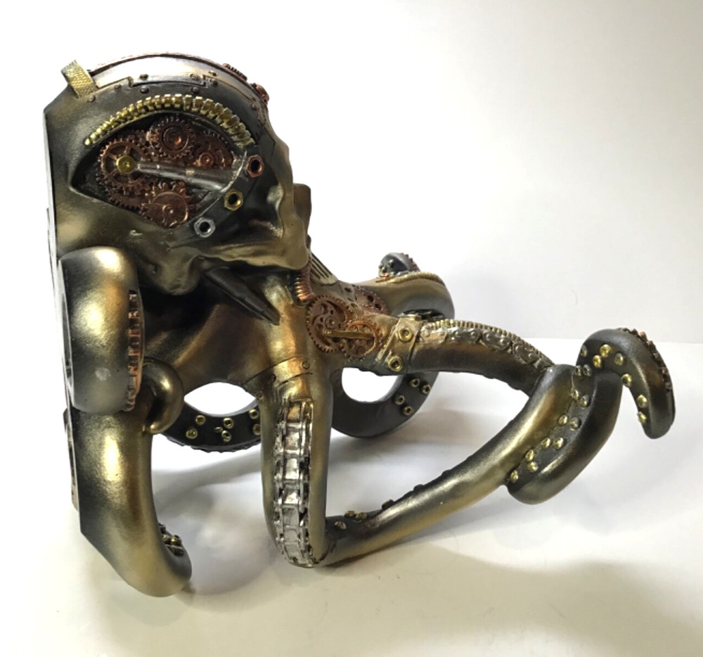 PIRATE MECHANICAL SKULL OCTOPUS FIGURINE - HEIGHT IS 7-1/2" - ROBOT OCTOPUS