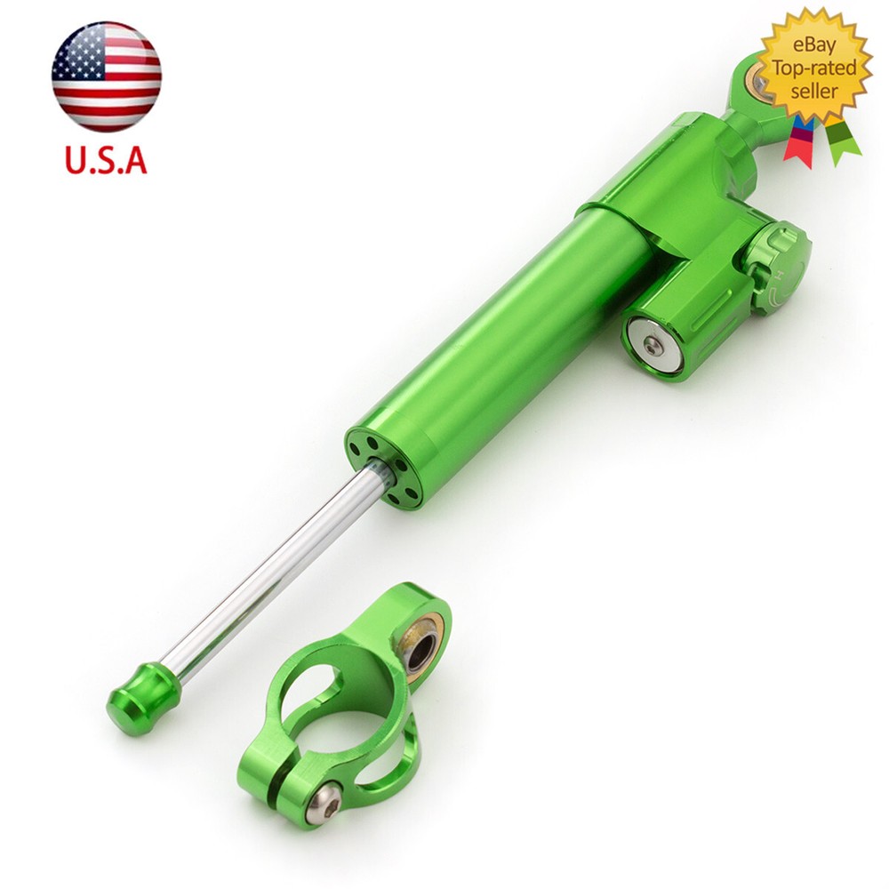 255mm Green CNC Steering Damper Linear Stabilizer Reversed Piston Universal