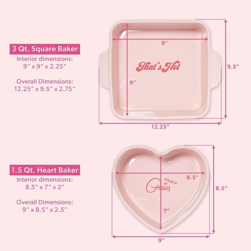 Ceramic Baking Set 2 Piece Heart Square Dish Oven Safe Kitchen Essential New