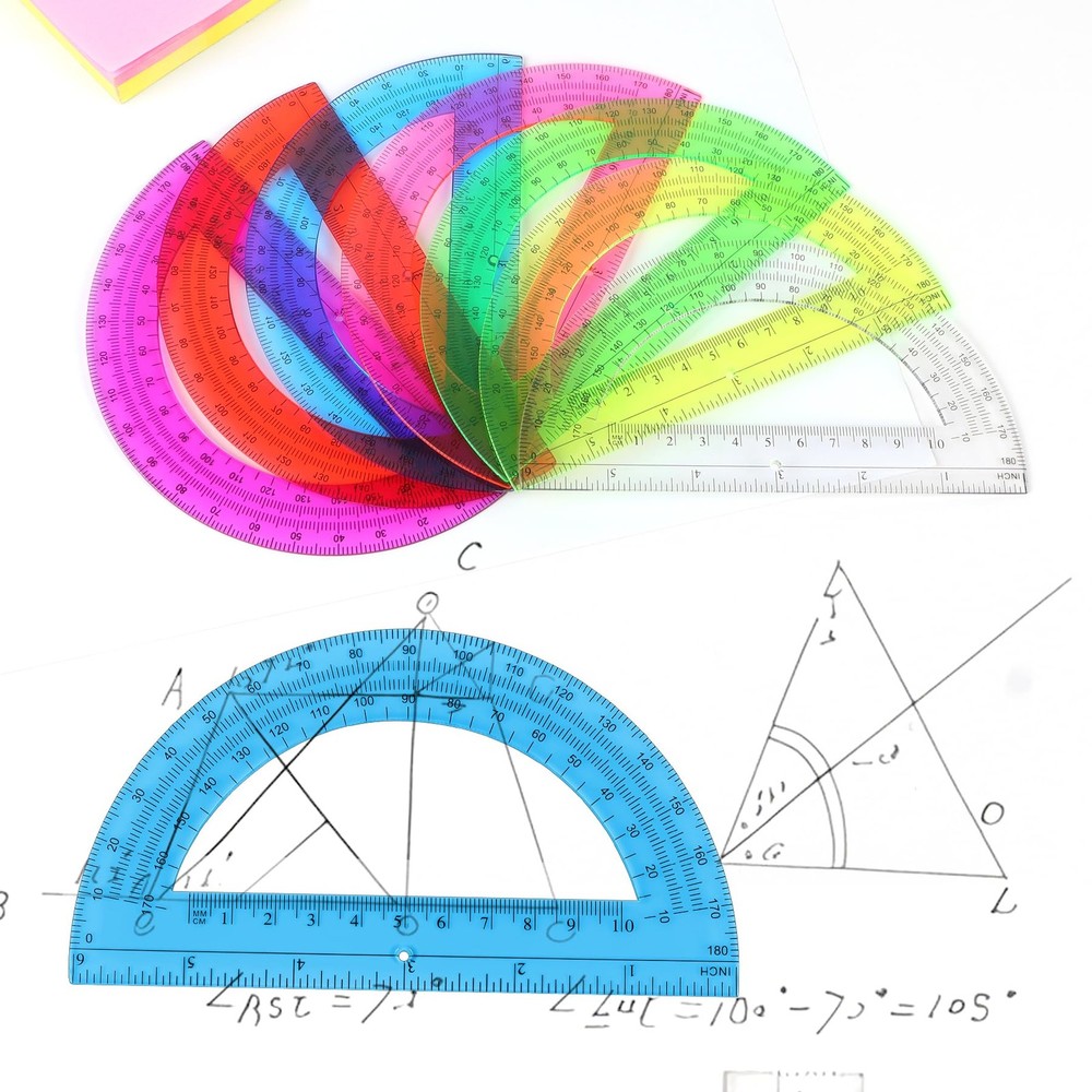 Unjoo Plastic Protractor Math Protractors 180 Degrees for Geometry Classroom ...