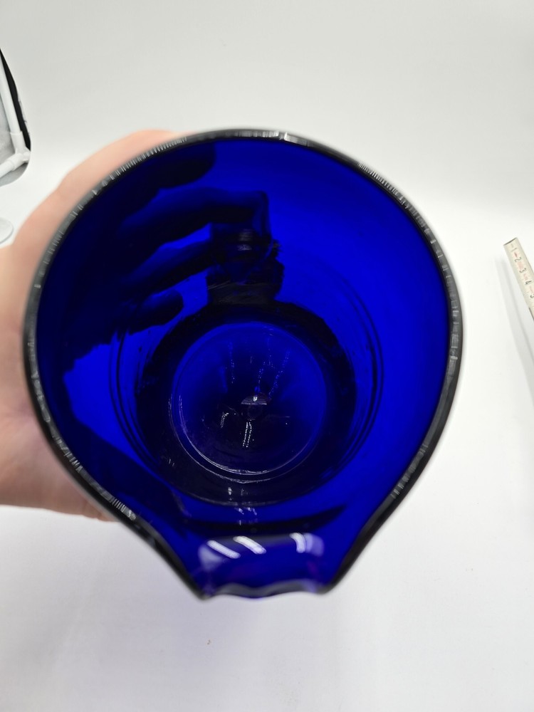 Hand Blown Cobalt Blue Glass Pitcher 9”