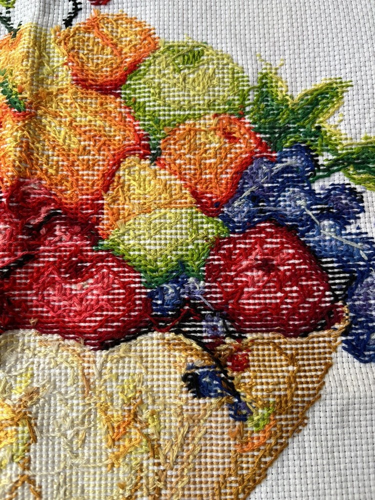 2 Pieces completed finished cross stitch Fruits&Table setting Kitchen decoration