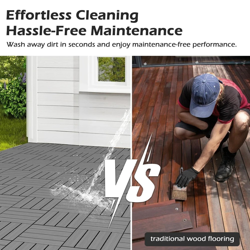 27Pcs HDPE Interlocking Deck,Waterproof Snap-Together w/Drainage Design,Grey