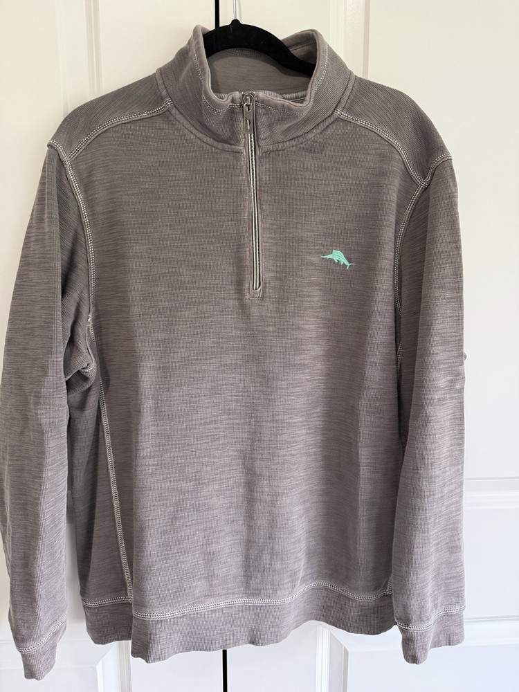 Tommy Bahama 1/4 Zip Pullover Men's Gray Size Large Sweatshirt, #364