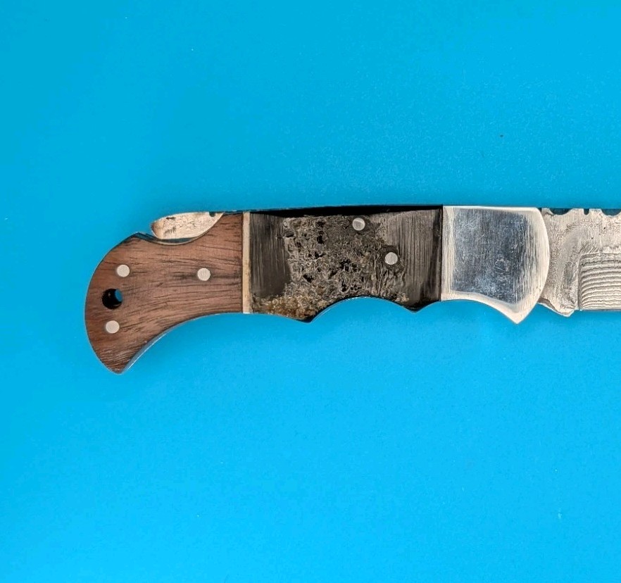 Zelus Damascus Blade Plain Edge Lockback Knife! With Leather Sheath!