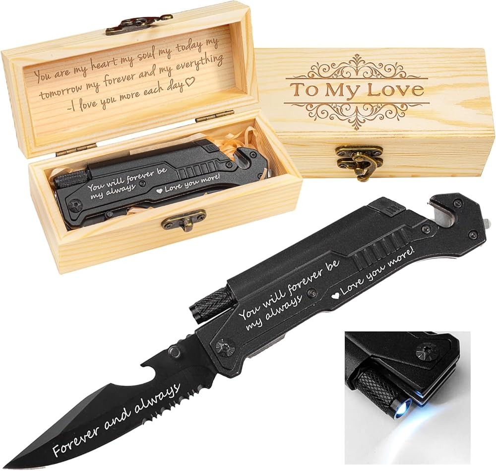 Husband Birthday Present, Poet Knife Functs, LED Light, Fire Starter,