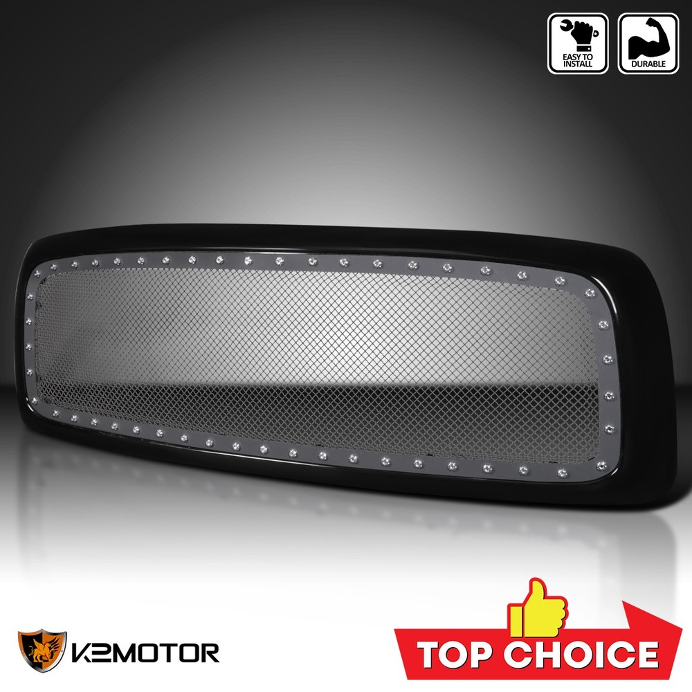 Fits 2002-2005 Dodge Ram 1500 2500 3500 Rivet Mesh Front Grille Black w/Shell