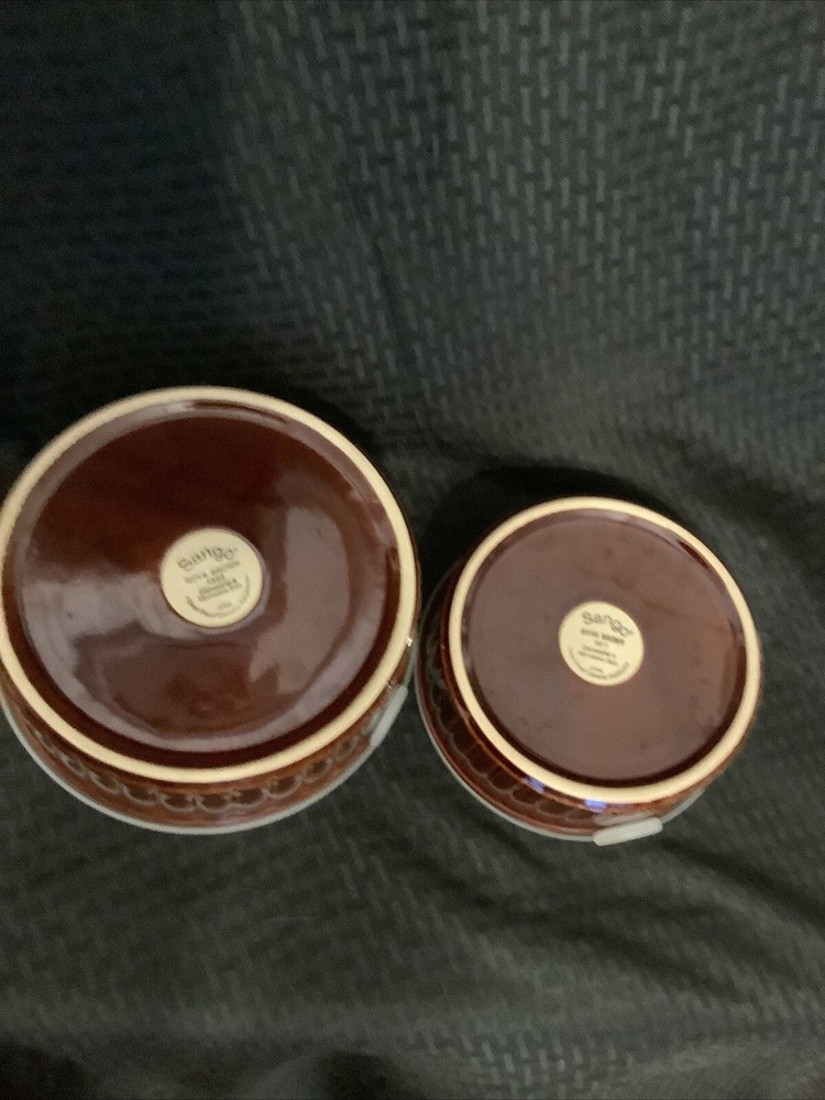 Sango NOVA BROWN 4pc Set Round Ovenproof Ceramic Bakeware With Plastic Lids 4933