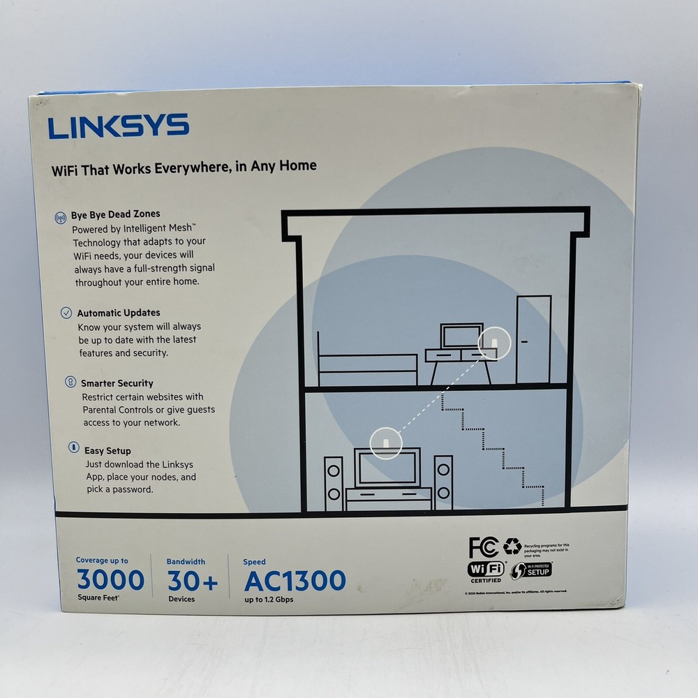 Linksys Velop Mesh Home WiFi System Up to 3,000 Sq. ft Coverage, AC1300 - 2 Pack