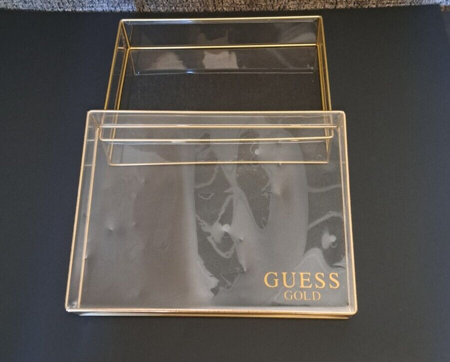 GUESS Gold Perfume Clear Vanity Storage Box EMPTY Box Only EUC