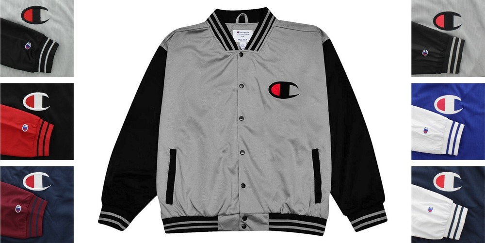 Champion Men's Varsity Track Jacket Big & Tall Snap Closure Pockets Script Logo