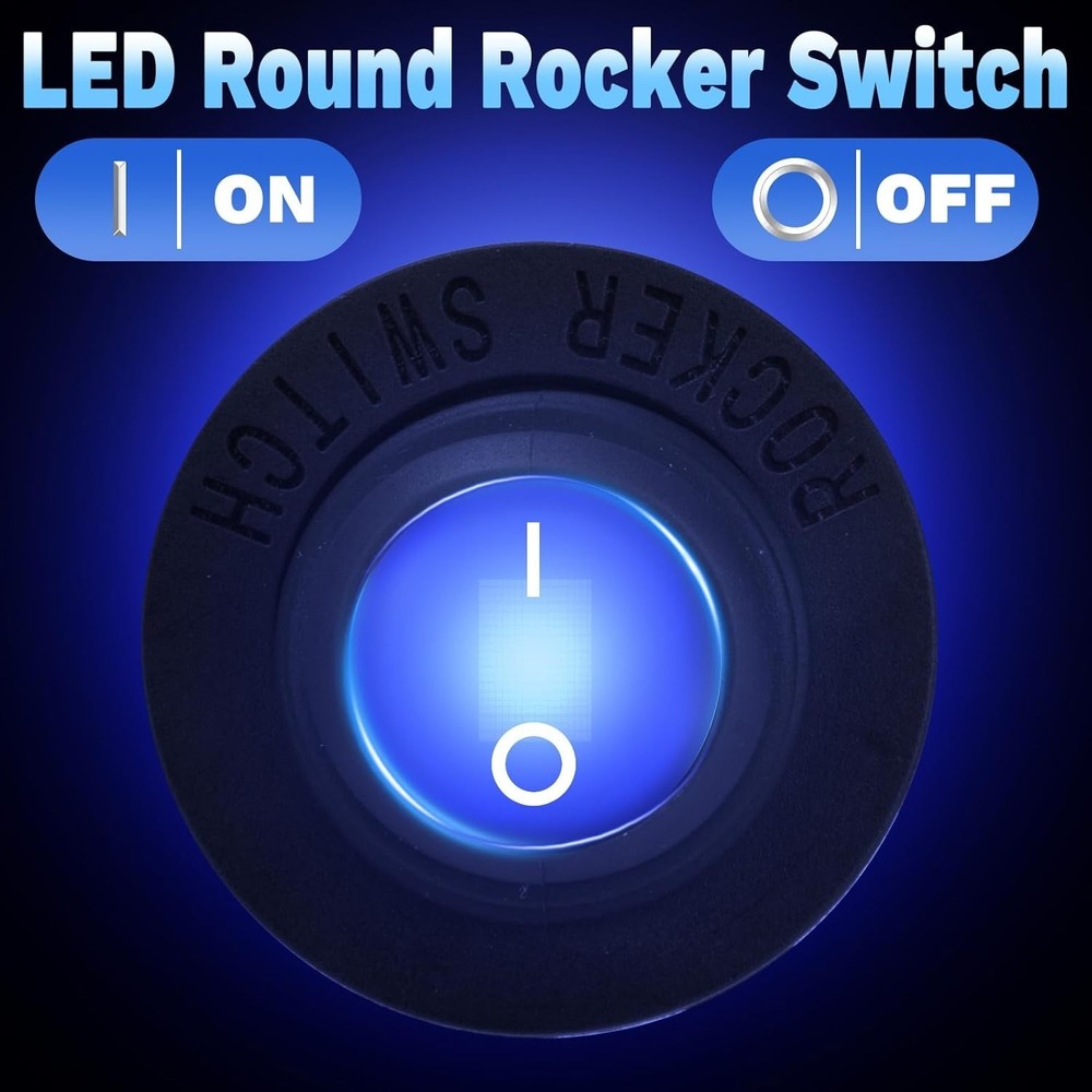 Round Rocker Switch, Toggle Switch 12V, Waterproof Lighted LED On/Off Switch ...