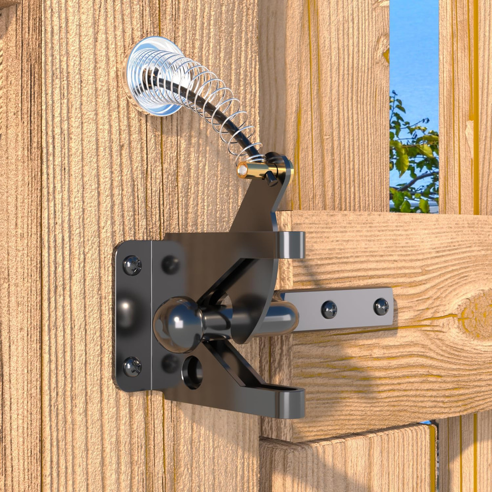 Gate Latch with Spring Cable Pull for Fence Gate - Carbon Steel - BlackSelf Loc