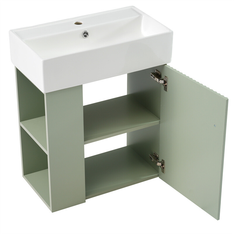 21.6" Modern Small Floating Bathroom Vanity w/Ceramic Basin & Left Side Storage