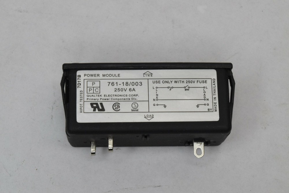 Qualtek IEC Power Jack Switch Input Module Fused Panel Mount IEC320 120v 250v 6A