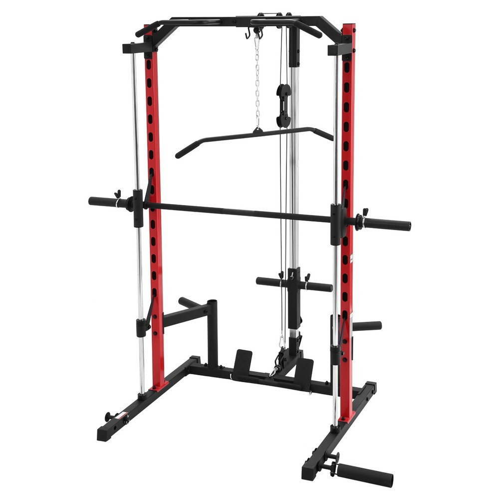 Smith Machine Power Cage Rack Squat Rack w/LAT-Pull Down System No Weights Bench