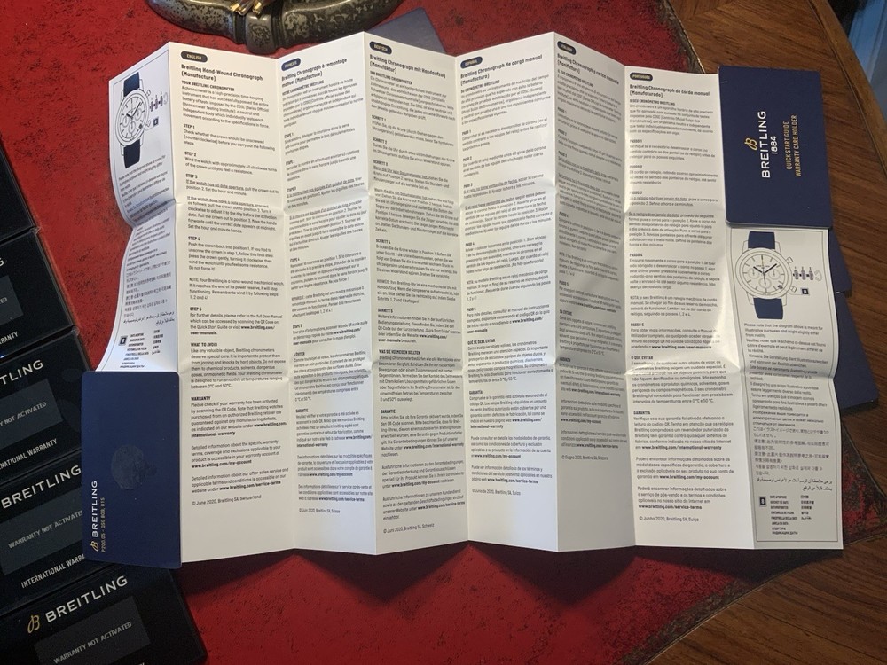 Breitling Quick Start Guide Booklet Manual, For Different Watch Models Available