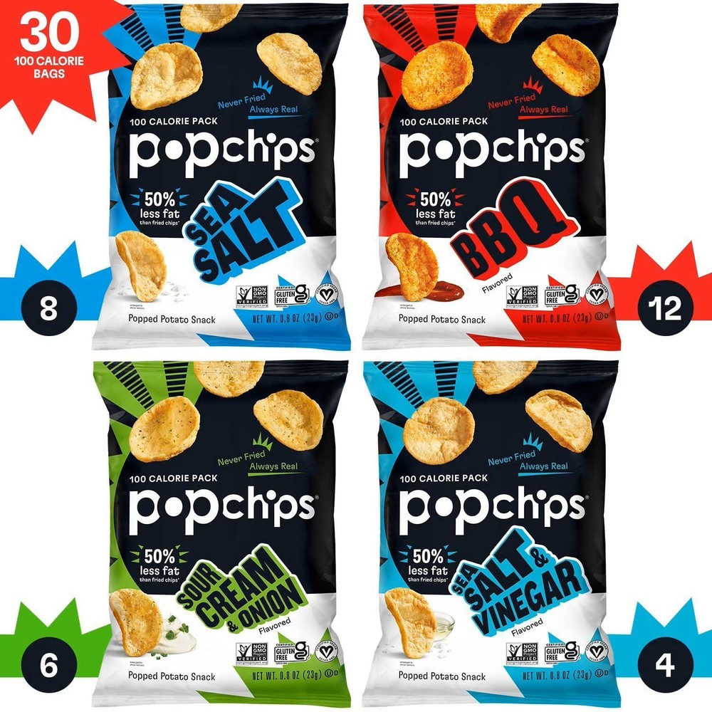 Popchips Variety Pack Chips Snack Packs 0.8 oz - 30 Pack