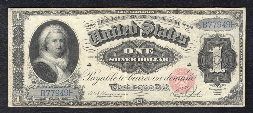 FR. 215 1886 $1 ONE DOLLAR “MARTHA” SILVER CERTIFICATE NOTE EXTREMELY FINE