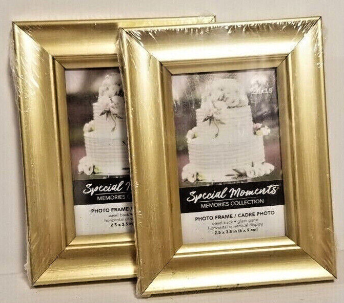 2 Pack  2.5X3.5 in. Gold Picture Frames Vertically or Horizontal