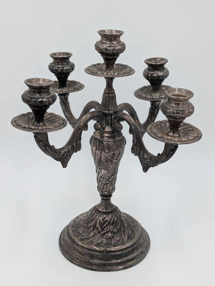 Silver Candelabra Large 5 Candle Floral Pattern