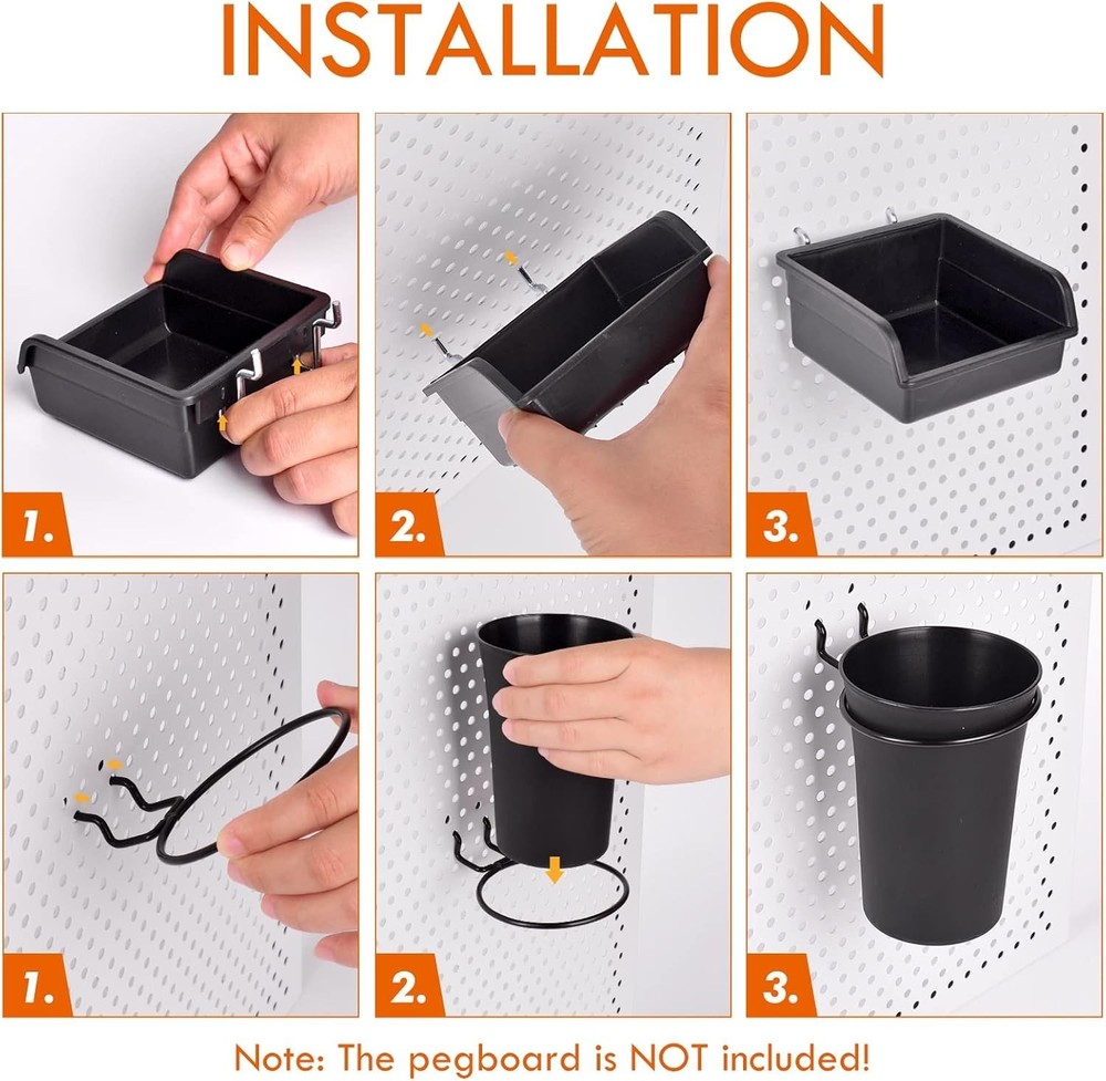 Space Saving Pegboard Organizer Set - 12 Bins & Cups for Garage and Workshop