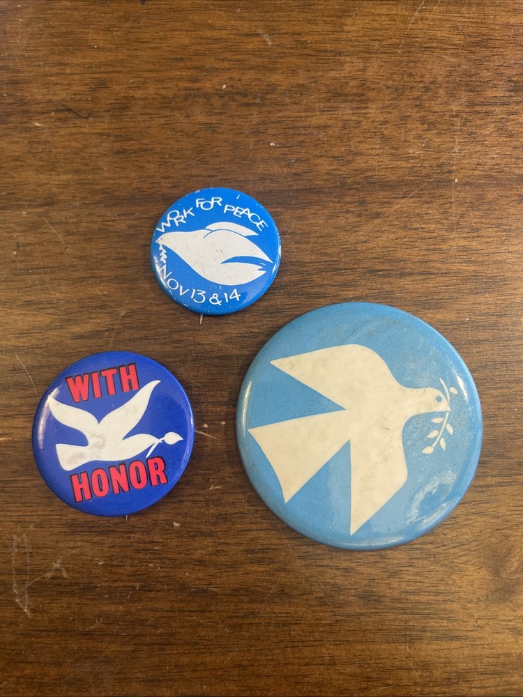 3, Peace Pins Dove Pins Backs