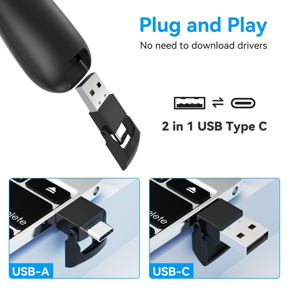 Wireless Presentation Clicker Remote - USB-C PowerPoint, Google Slides, Keynote