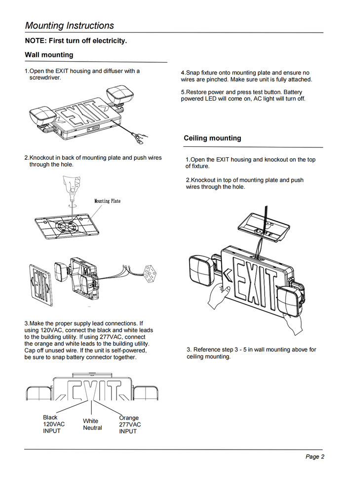 LED Exit Sign Emergency Light w/Battery Backup Double Adjustable Head