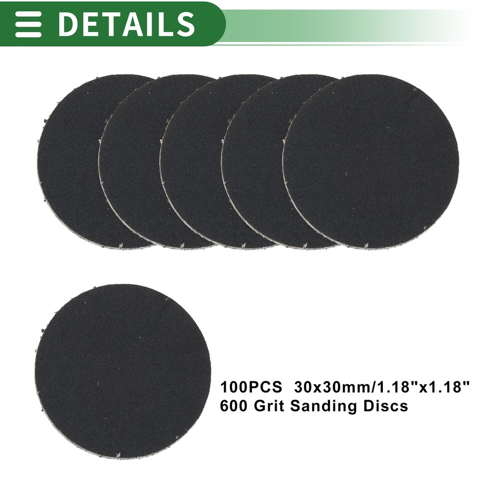 Sandpaper Round 30x30mm 600 Grit 100 Pcs Black Hook & Loop Sanding Sheets