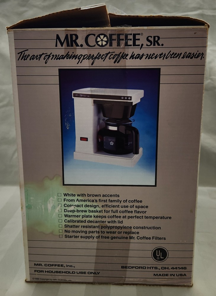 MR. COFFEE SR. 10-Cup Compact Automatic Brewing System SR-10 Box & Manual TESTED