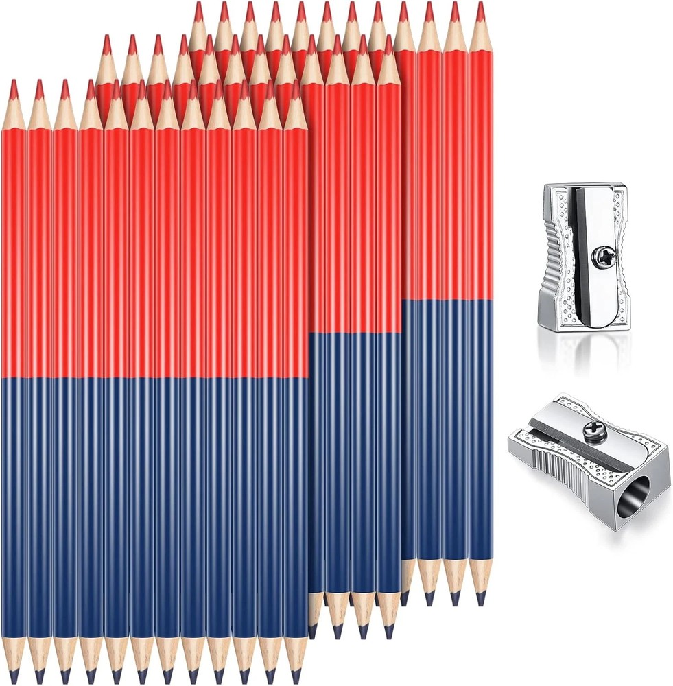 36pc Red and Blue Checking Pencils Erasable Double Ended Pre-Sharpened 2 HB